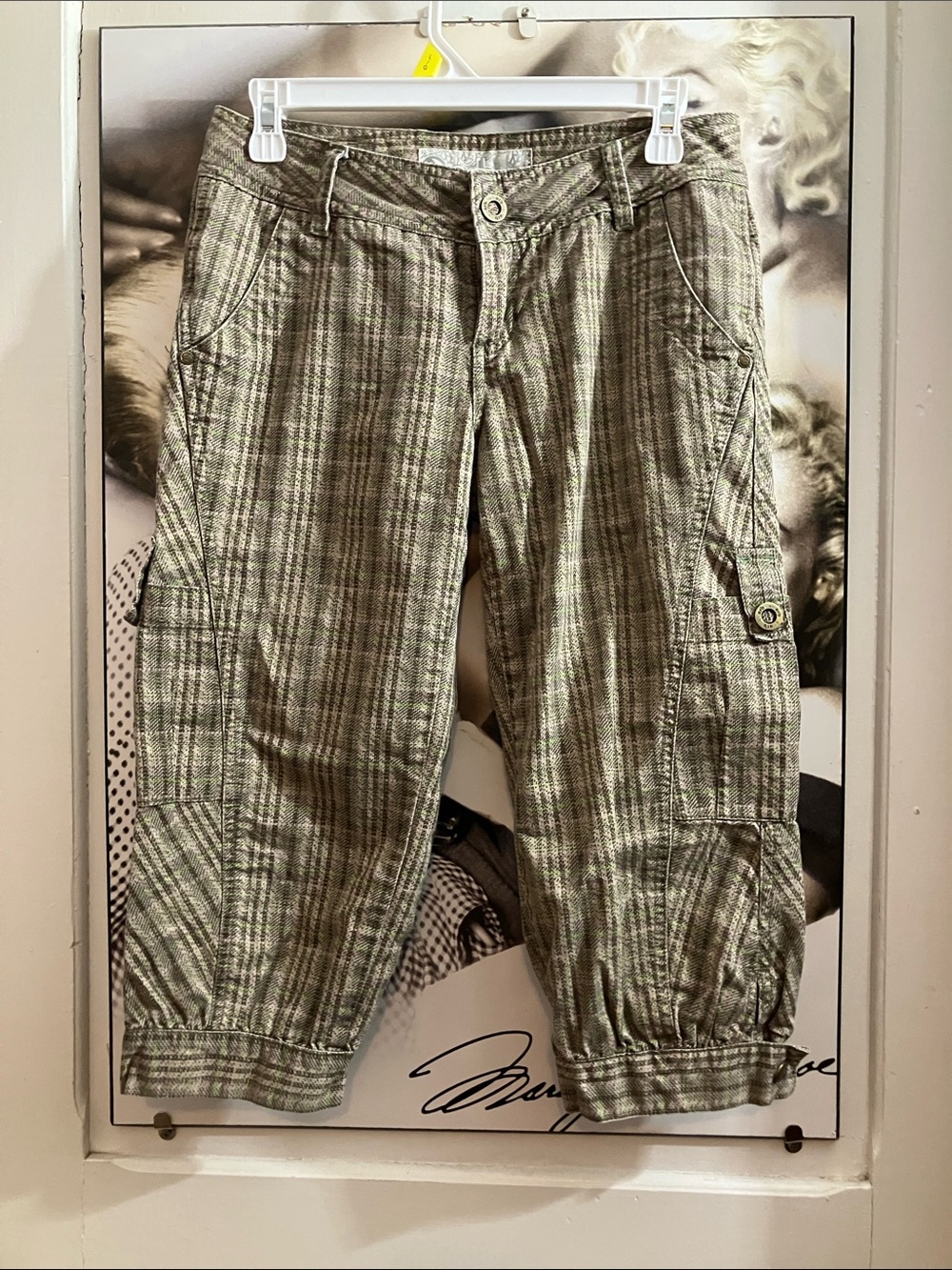 Olive Green Plaid Cargo Capris size 4